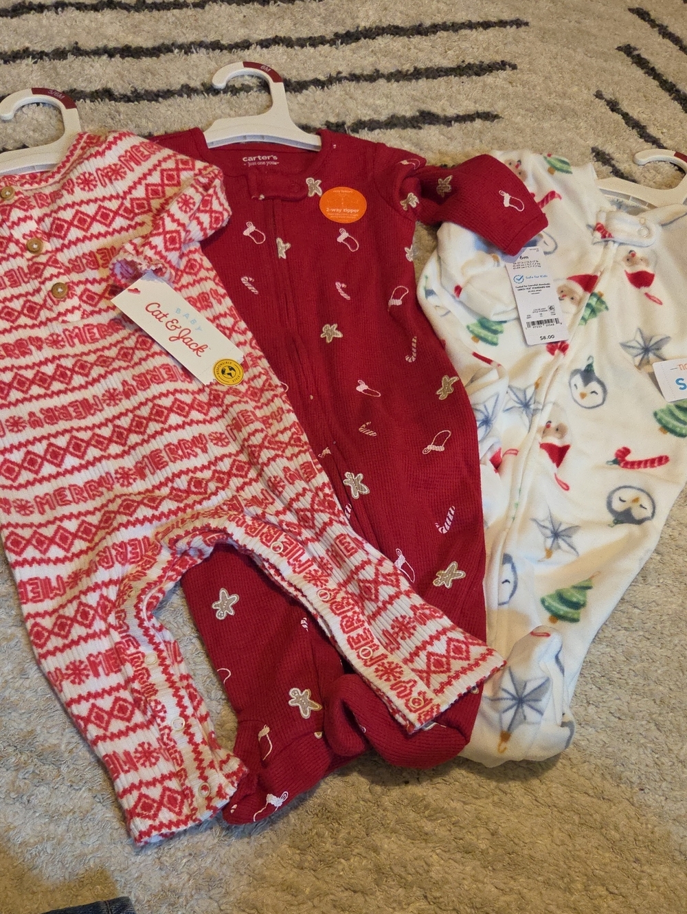Carter's Red, White and Cream Holiday Footie Trio Lot Of 3